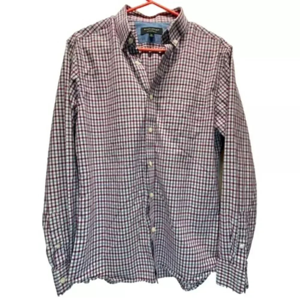 Banana Republic Soft Wash Slim Fit Button‎ Up Mini Grid Print Multicolor Medium